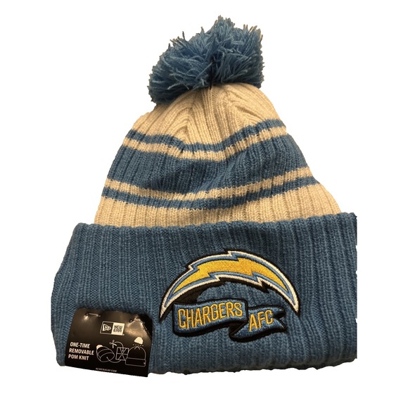 Los Angeles LA Chargers Knit Winter Hat Beanie New Era  AFC  Pom Knit FLEECE NWT - Picture 1 of 5